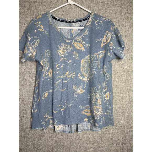 Pilcro Tops - Anthropologie Pilcro Linen Blue Floral Paisley Raw Edge Short Sleeve T-shirt S/M